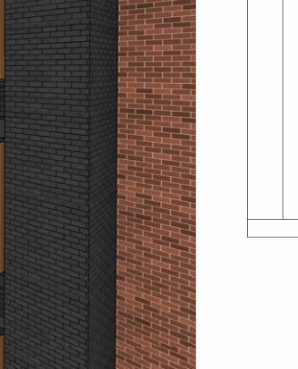 Detail of the grey brick section with inset linking panels.